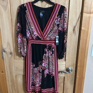 NWT New Bisou Bisou Multi Print Elastic Waist Dress
